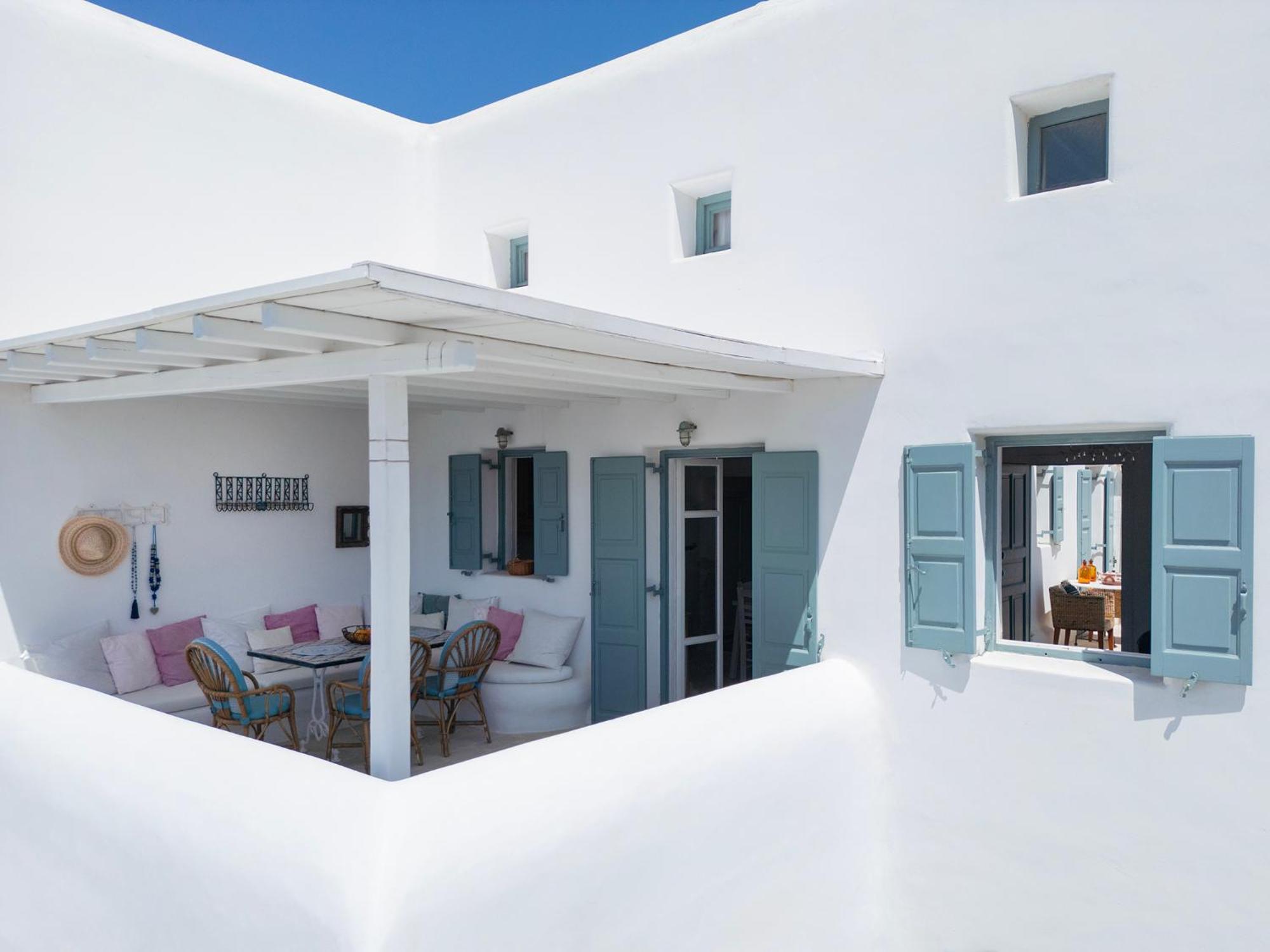Mykonian Style W Shared Pool Houses & Nighttime Security Guard Ornos  Exterior photo